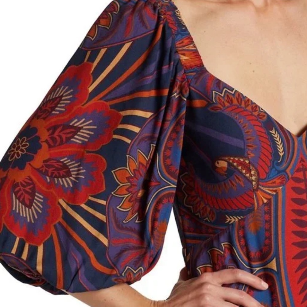 FARM Rio Red and Navy Macaw Paisley Puff-Sleeve Dress - Picture 6 of 9